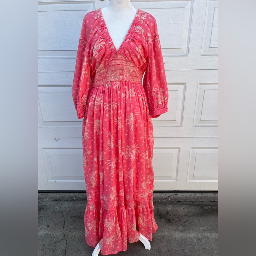 Free People Golden Hour floral Maxi Dress Smock Waist pink M